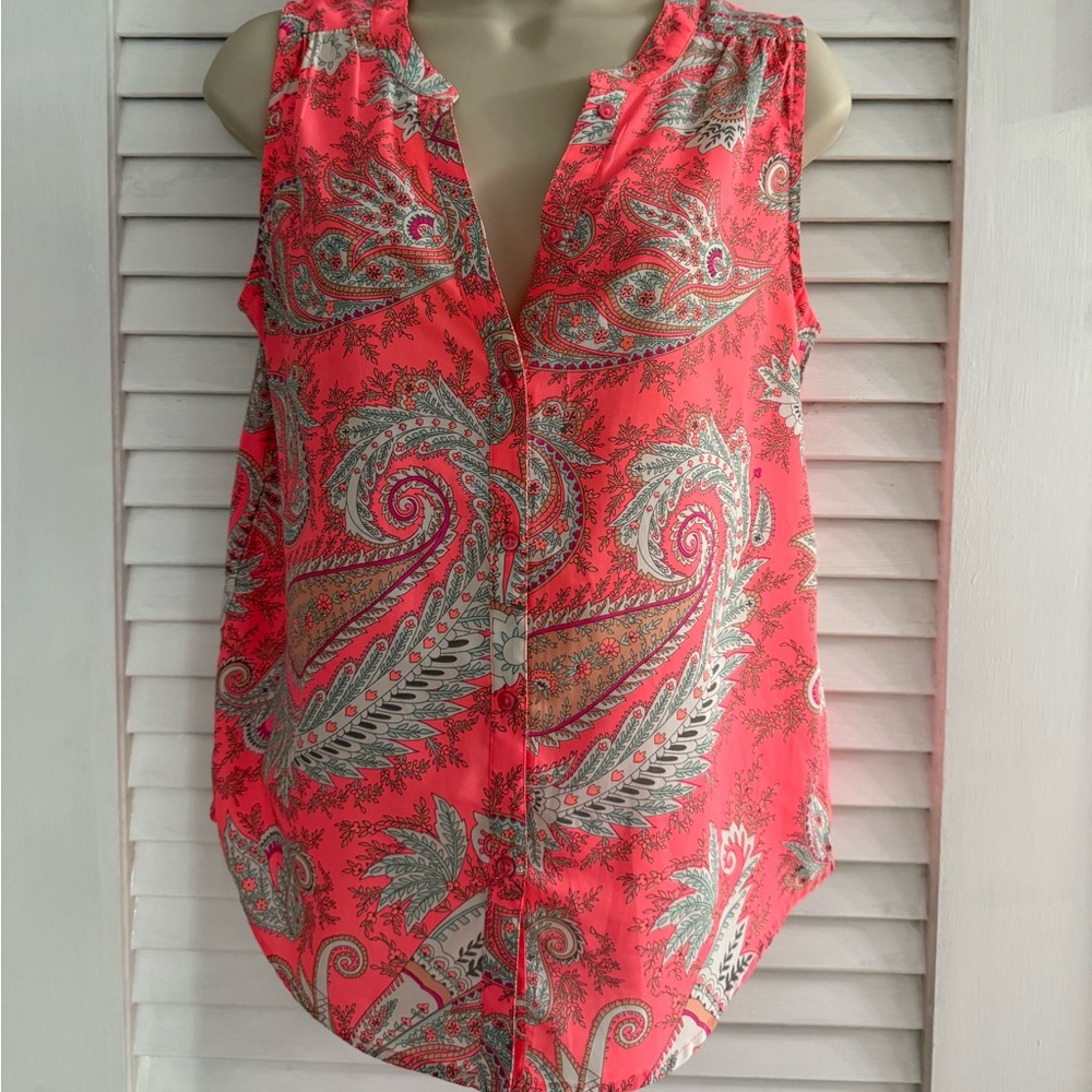 American Eagle Outfitters Pink Sleeveless Button-Down Blouse